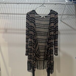 Entro Black and Tan Cardigan with Fringe Detail